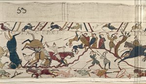 Normandiërs en Engelsen vallen zij aan zij in de strijd, Tapijt van Bayeux